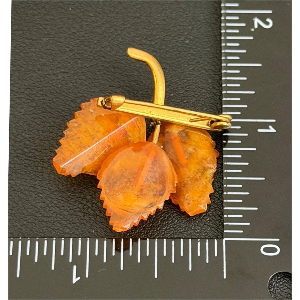 Vintage Amber Brooch Leaf Gold Tone Fall